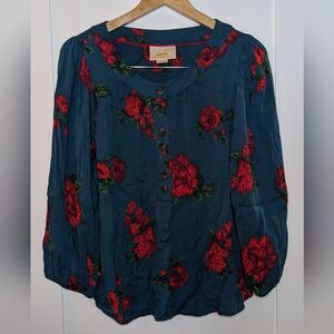 Anthropologie Blue Floral Blouse
